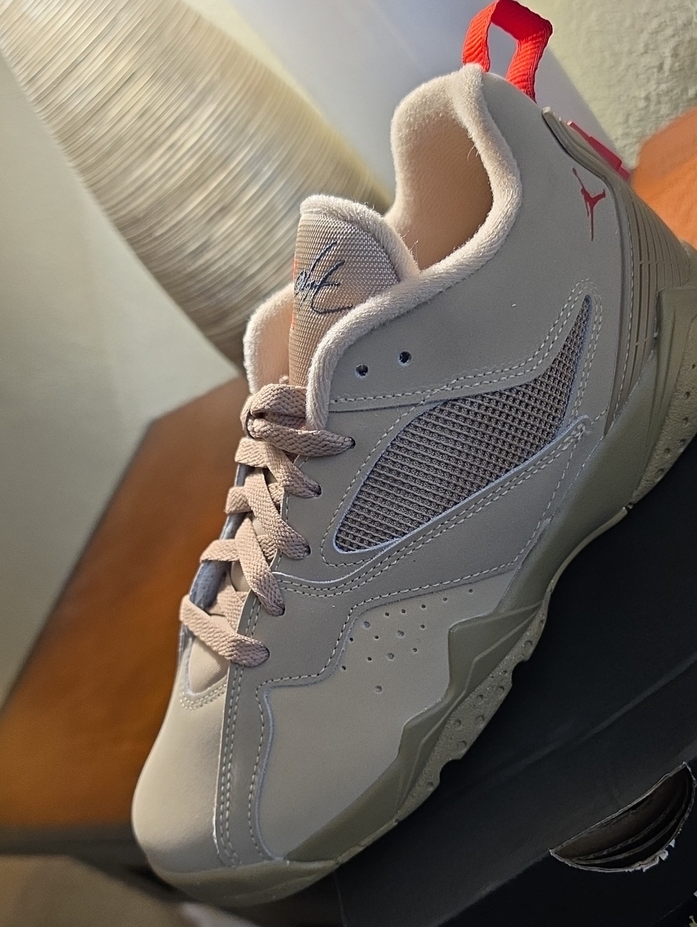 Jordan Youth Low-Top Sneaker in Pale Pink with Red Accents